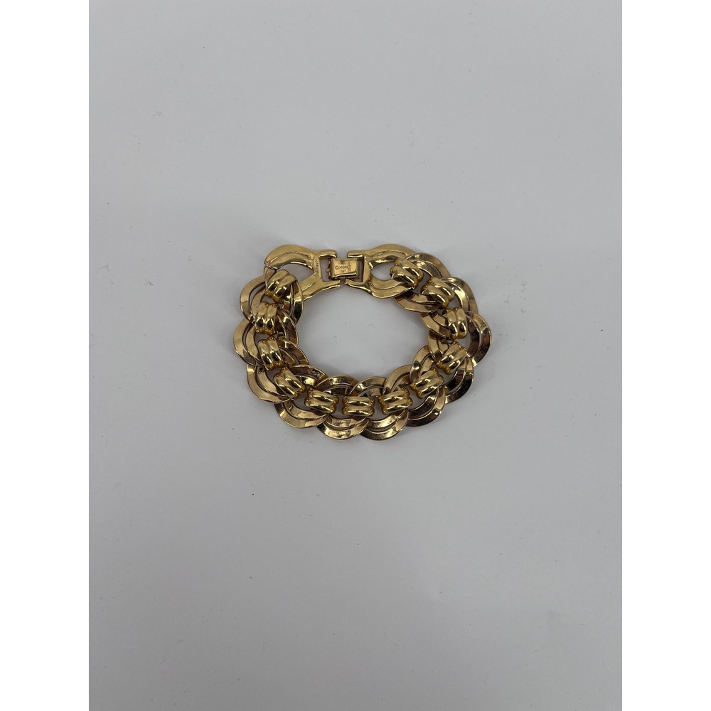Monet Vintage Gold Tone Chunky Curb Link Bracelet Fold Over Clasp Stamped